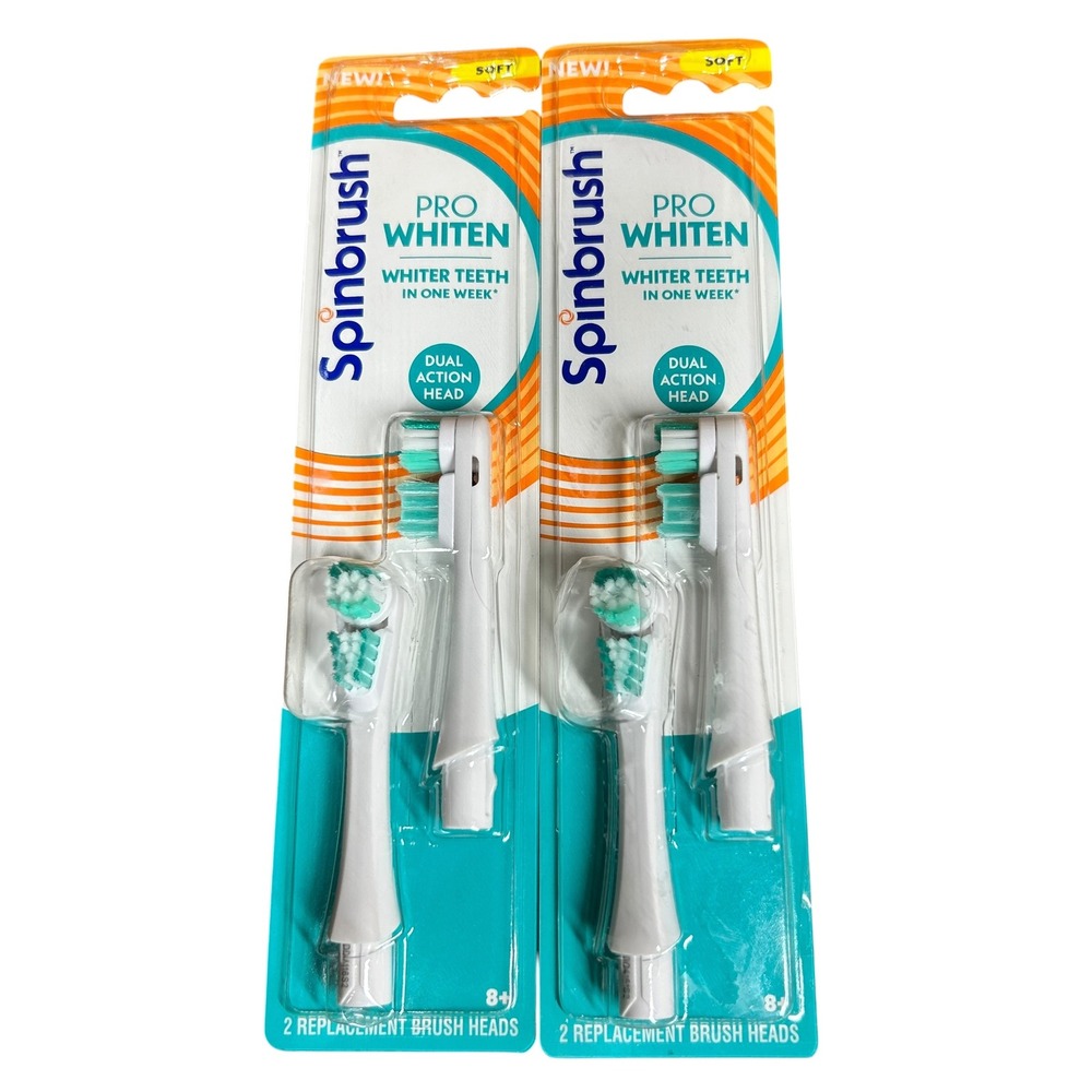 Spinbrush Pro Whiten Replacement Brush Heads Soft 4 Count Dual Action Refills